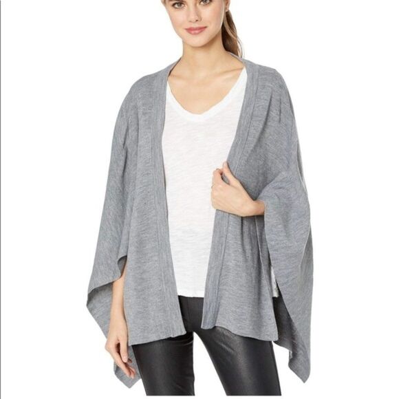 REBECCA MINKOFF MILANO CAPE HEATHER GREY OPEN FRONT CARDIGAN SWEATER WOOL OS NWT - Picture 2 of 10